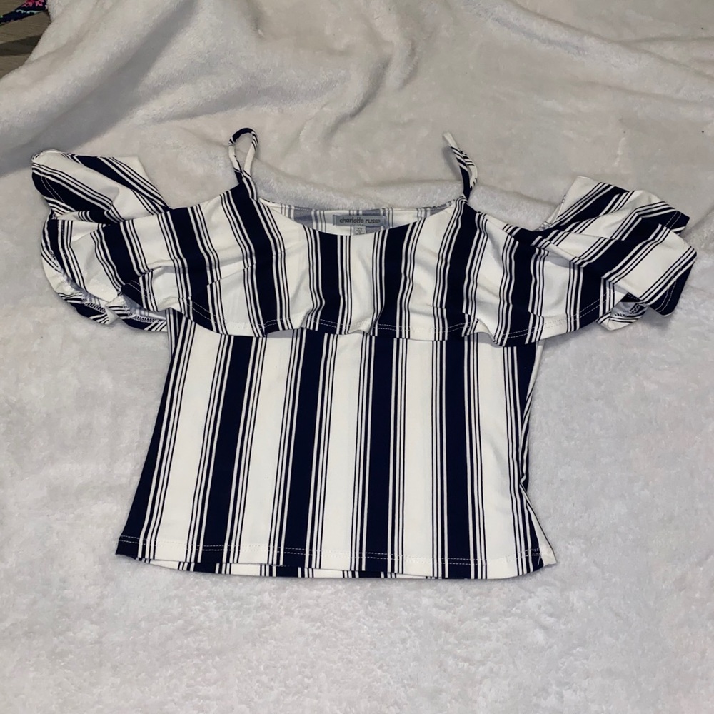 blue and white crop top